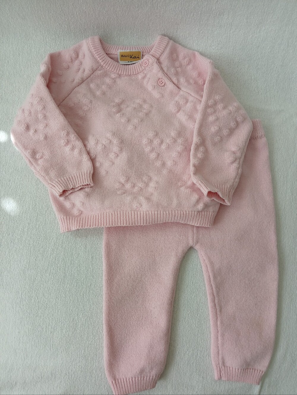 Arlo & Kai Baby Girl 6-9M Pink Knit Baby Sweater + Pants Set - Picture 2 of 10